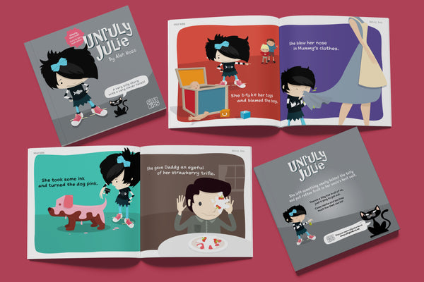 Children’s picture book for 4,5 and 6 year olds. Unruly Julie cover and spreads.